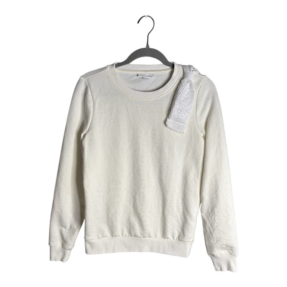 Charter Club White Sweatshirt Sequin Bow Detail Small